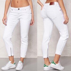 One x One Teaspoon Freebird II White Low Waist Short Rise Zip Ankle Jeans Sz 26